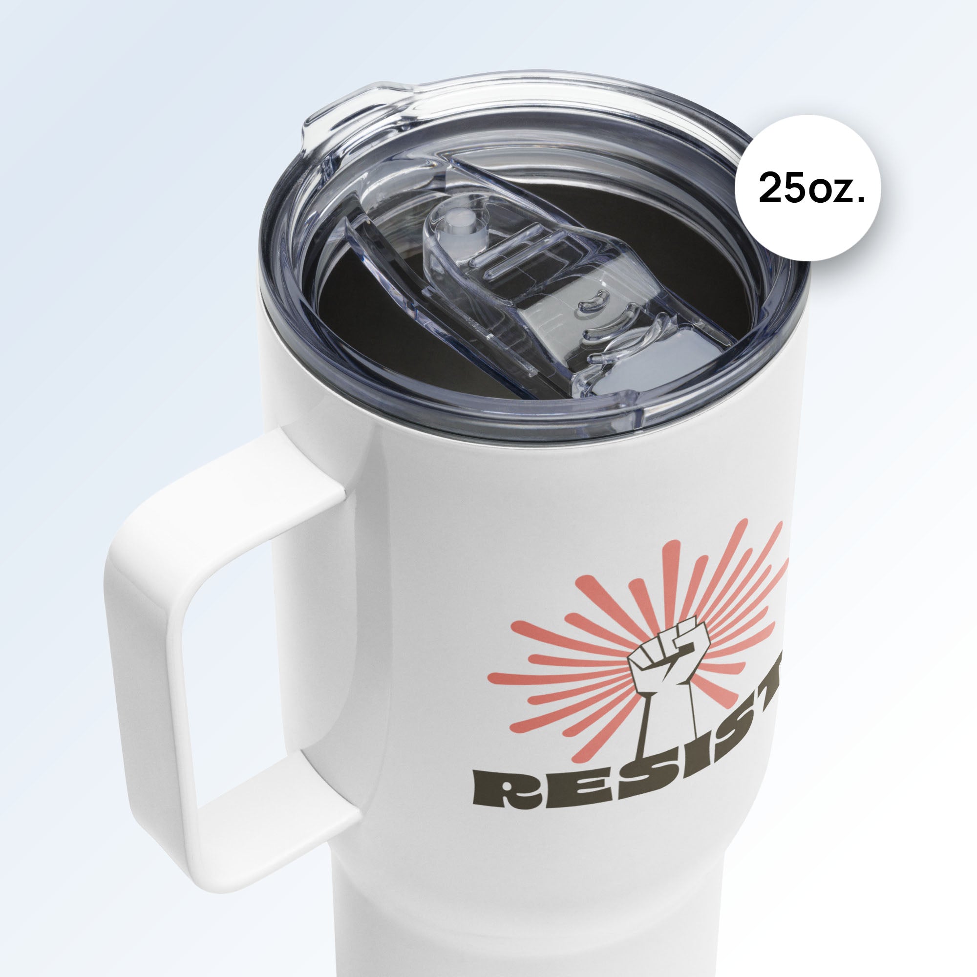 Detail of lid on 25 ounce tumbler.