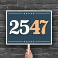 Printable protest sign with bold numbers “25” in white and “47” in orange on a navy background, symbolizing invoking the 25th Amendment to remove Trump from office.