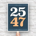 Printable protest sign with bold numbers “25” in white and “47” in orange on a navy background, symbolizing invoking the 25th Amendment to remove Trump from office.