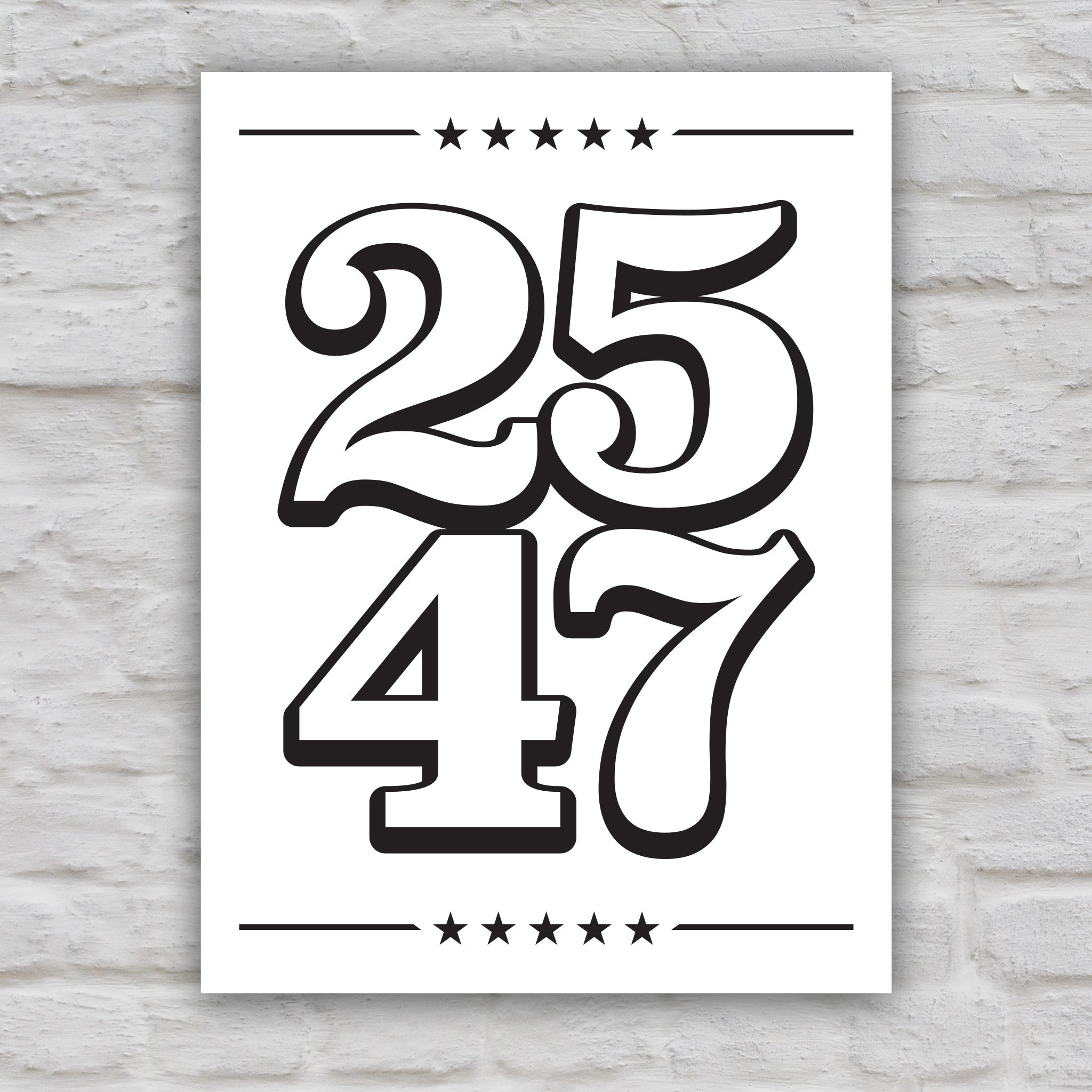 Black and white version of protest sign with bold numbers “25” and “47”, symbolizing invoking the 25th Amendment to remove Trump from office.