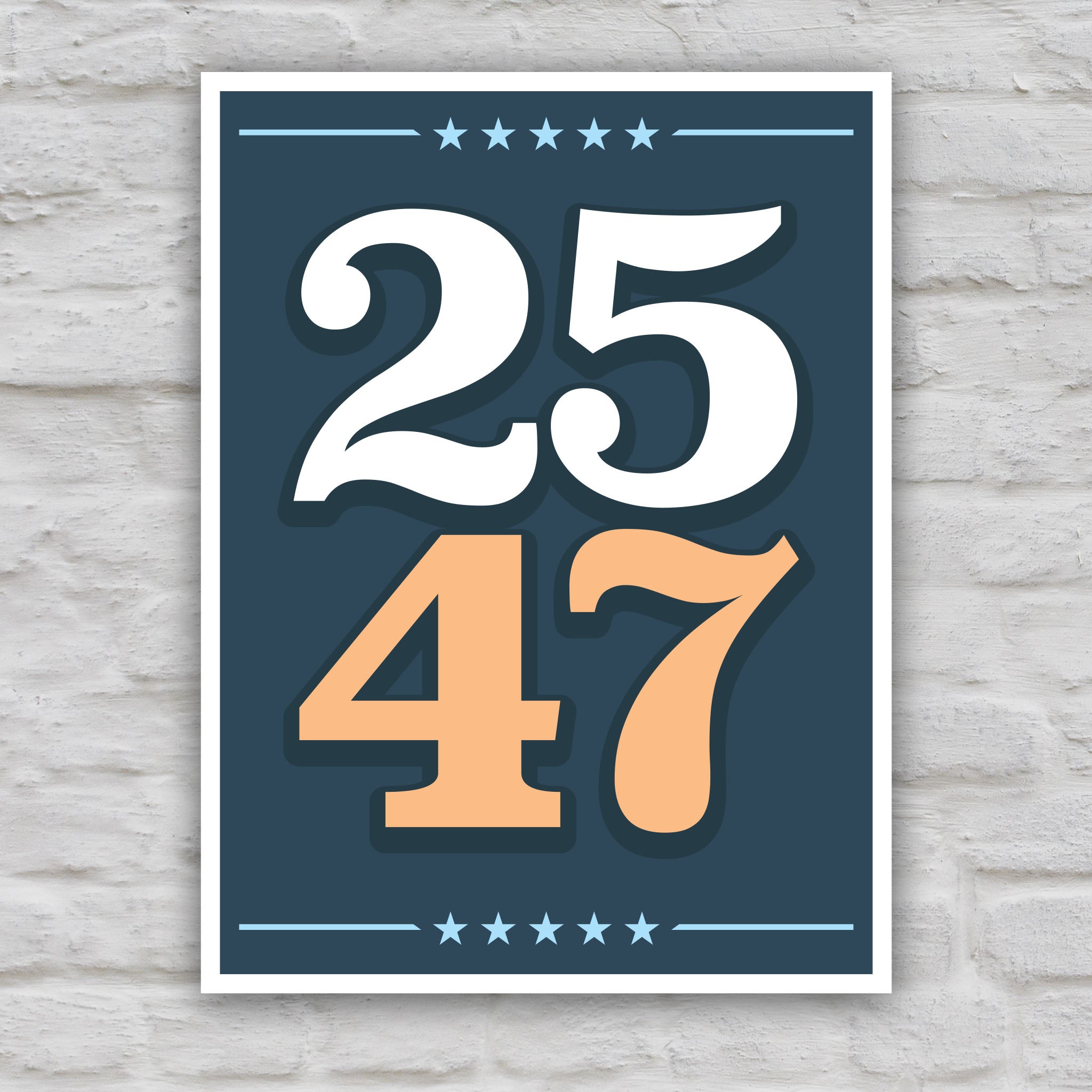 Color version of protest sign with bold numbers “25” and “47”, symbolizing invoking the 25th Amendment to remove Trump from office.