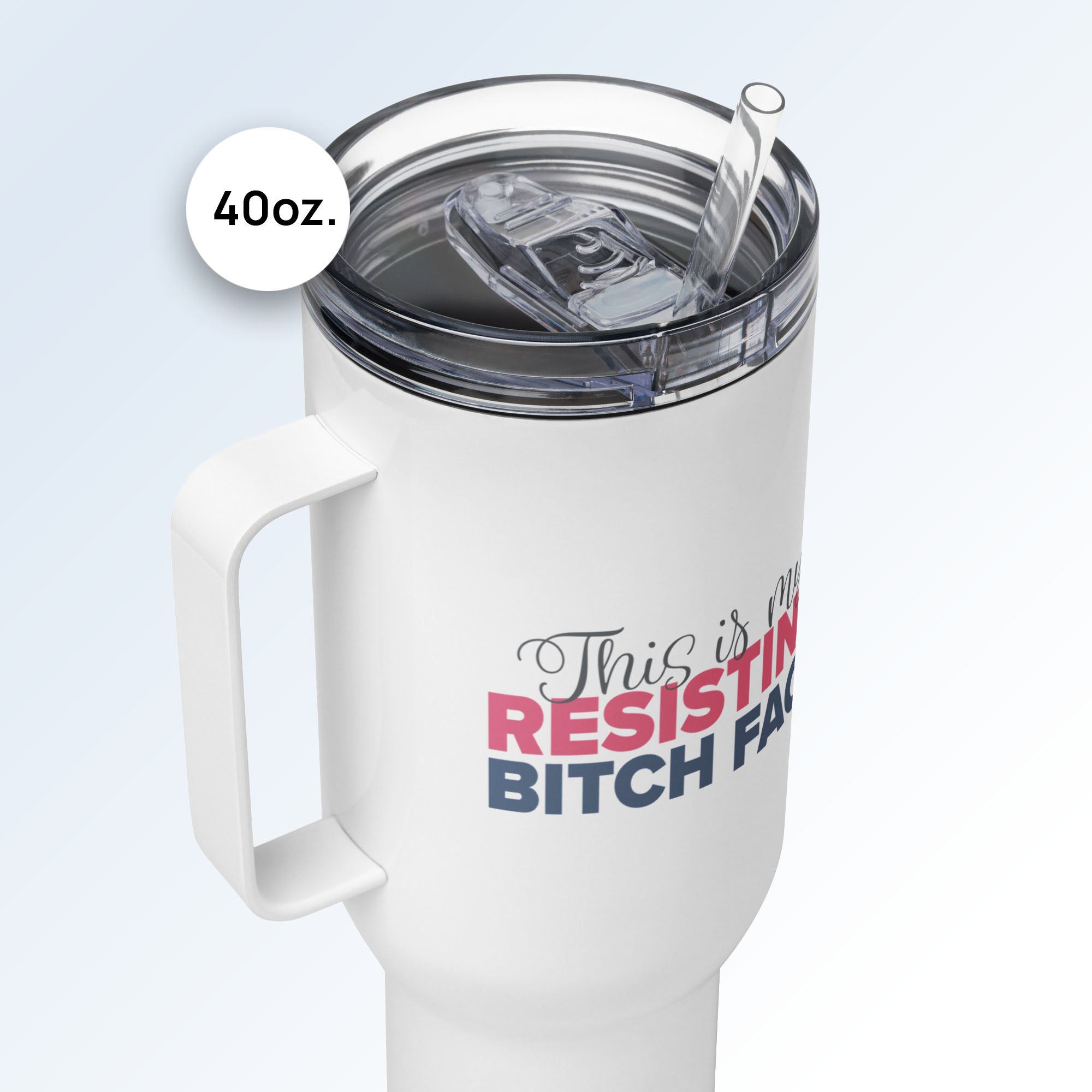 Lid detail for 40 ounce travel tumbler mug.