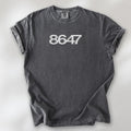 Pepper t-shirt featuring the number “8647” in bold, clean typography with glass block effect.