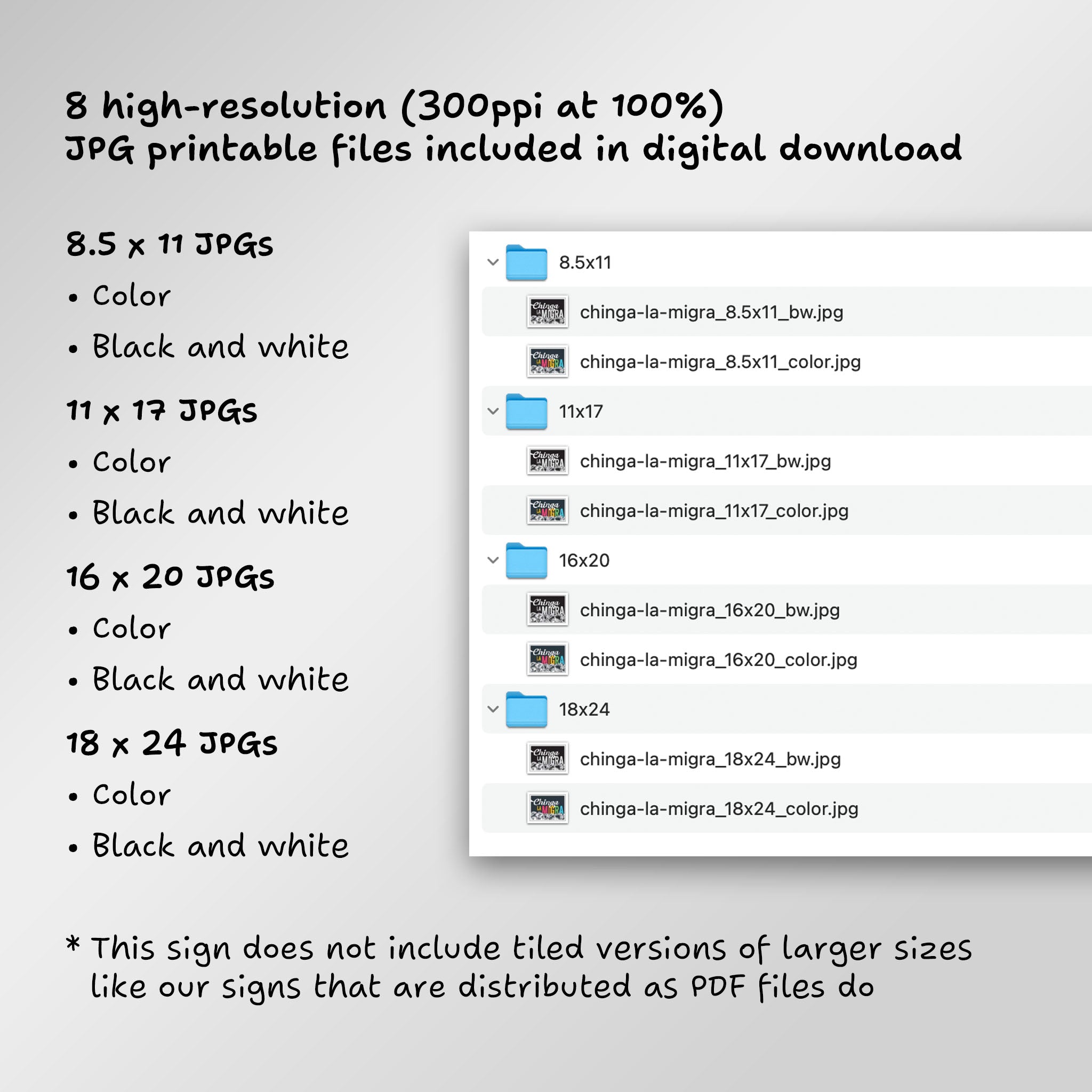 File directory of 8 JPG printable files included in digital download.