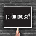 Anti-Trump protest sign with black background and bold white text that says “got due process?” in the style of the “got milk?” campaign.