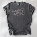 Pepper shirt with minimalist script "everything is political" graphic.