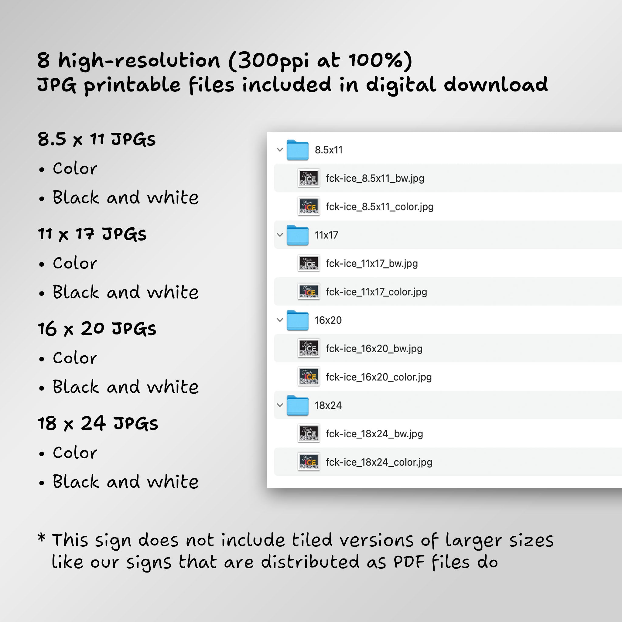 File directory of 8 JPG printable files included in digital download.