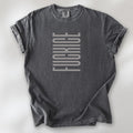 Pepper t-shirt with minimalist geometric design that subtly spells “Fuck ICE” using stacked bars and negative space, hidden protest message shirt.