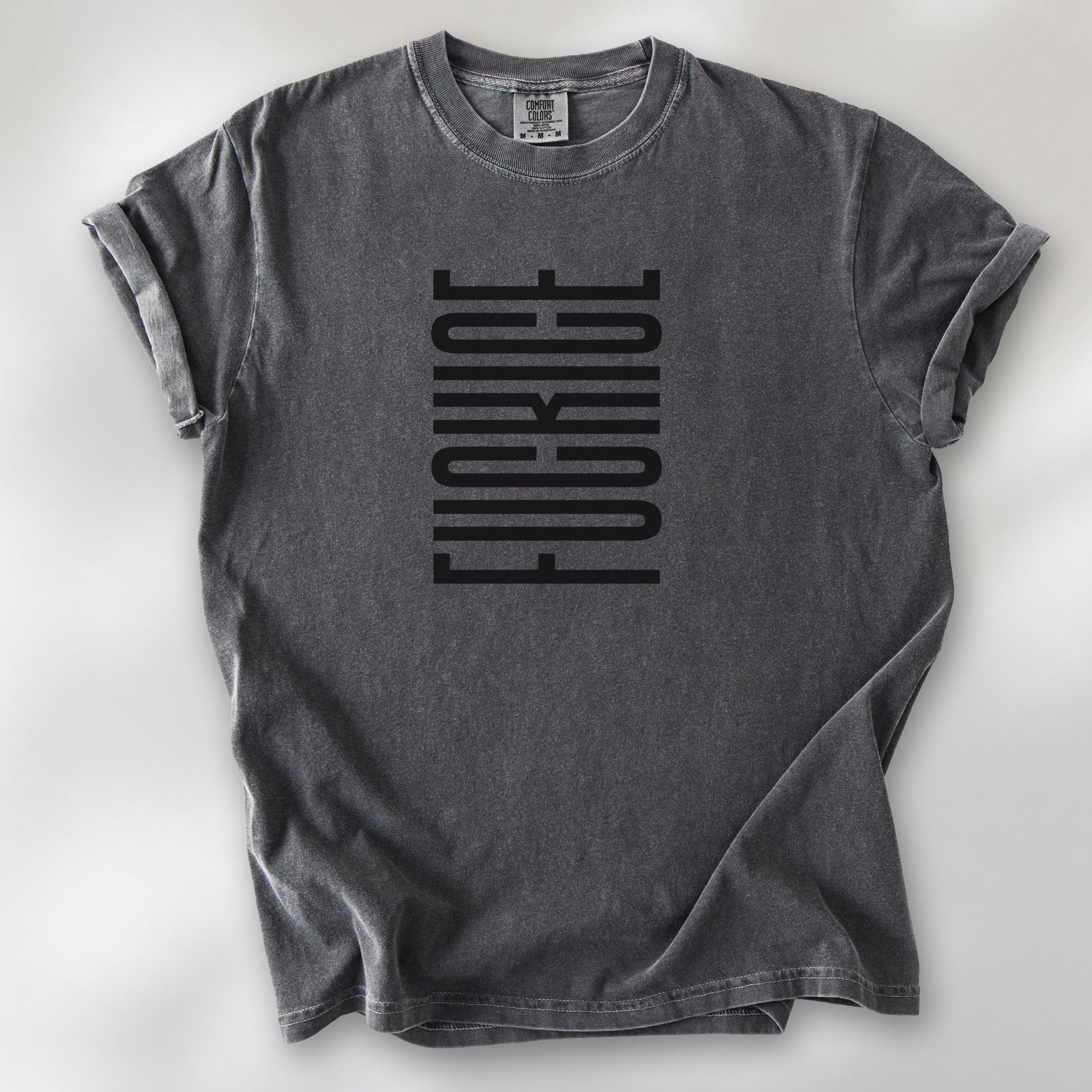 Pepper t-shirt with minimalist black geometric design that subtly spells “Fuck ICE” using stacked bars and negative space, hidden protest message shirt.