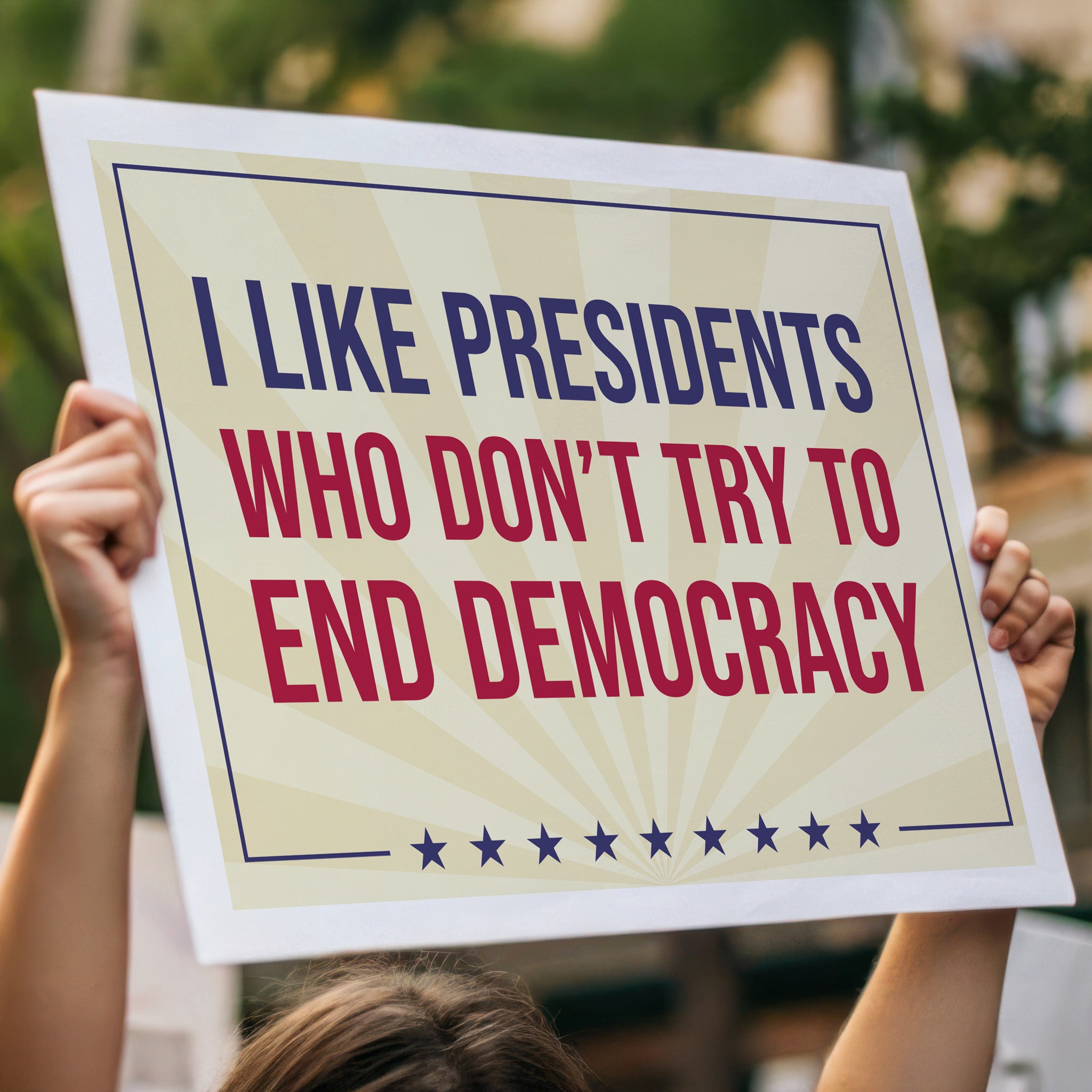 I Like Presidents Who Don't Try To End Democracy protest sign