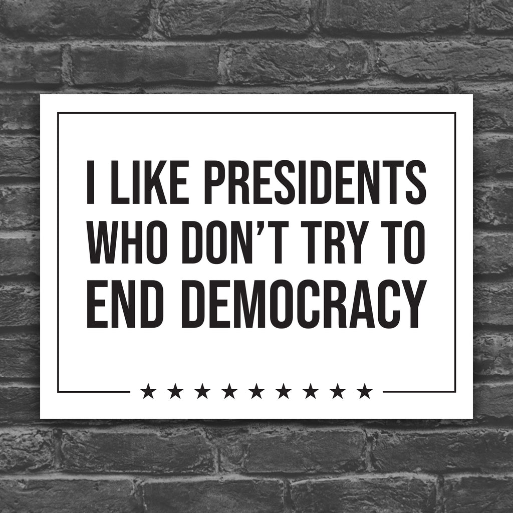 I Like Presidents Who Don't Try To End Democracy protest sign