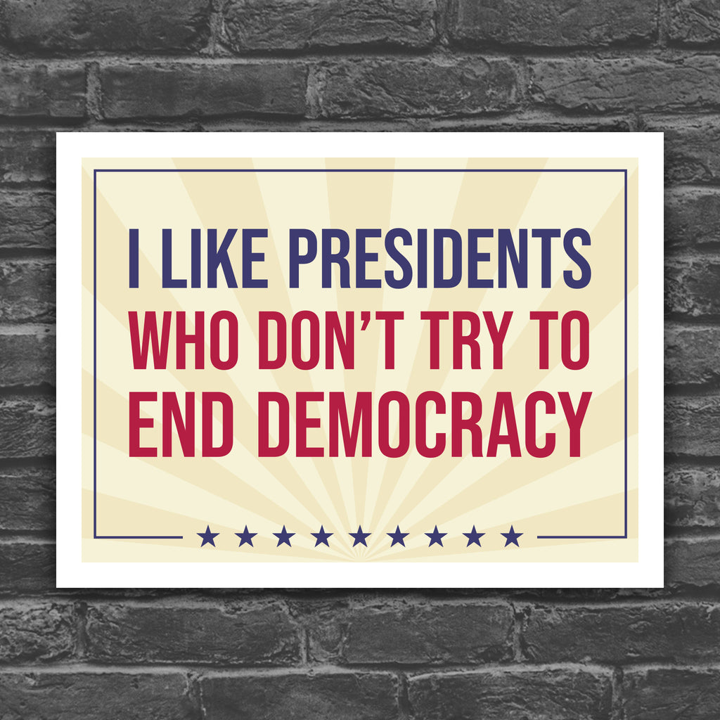 I Like Presidents Who Don't Try To End Democracy protest sign