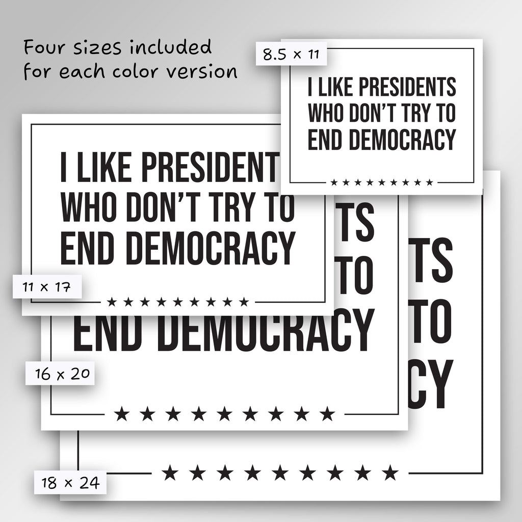 I Like Presidents Who Don't Try To End Democracy protest sign