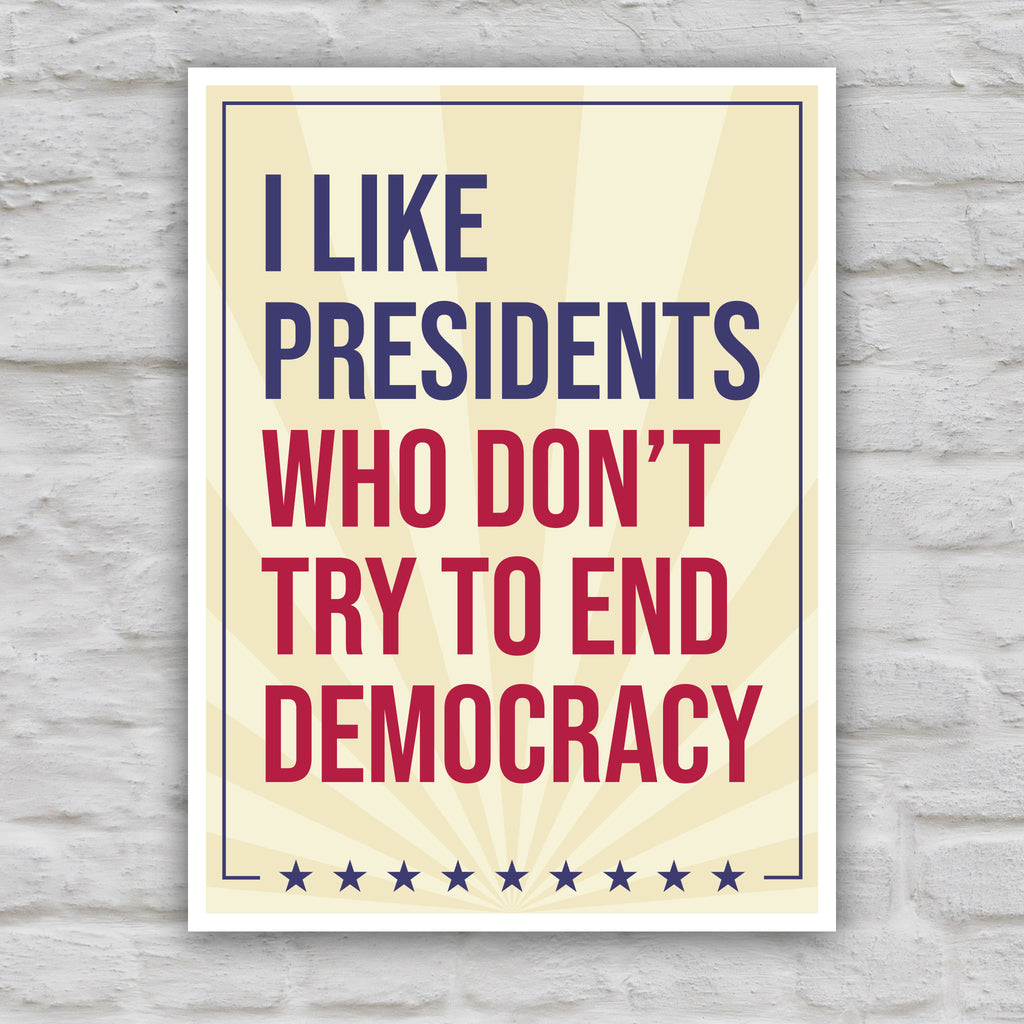 I Like Presidents Who Don't Try To End Democracy protest sign