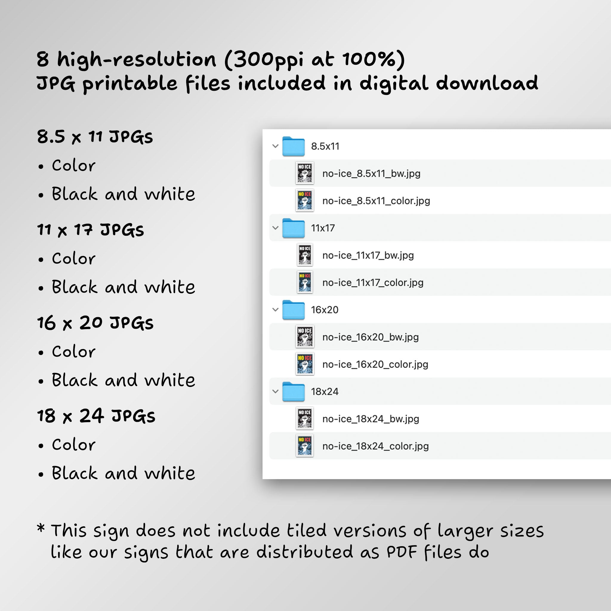 File directory of 8 JPG printable files included in digital download.