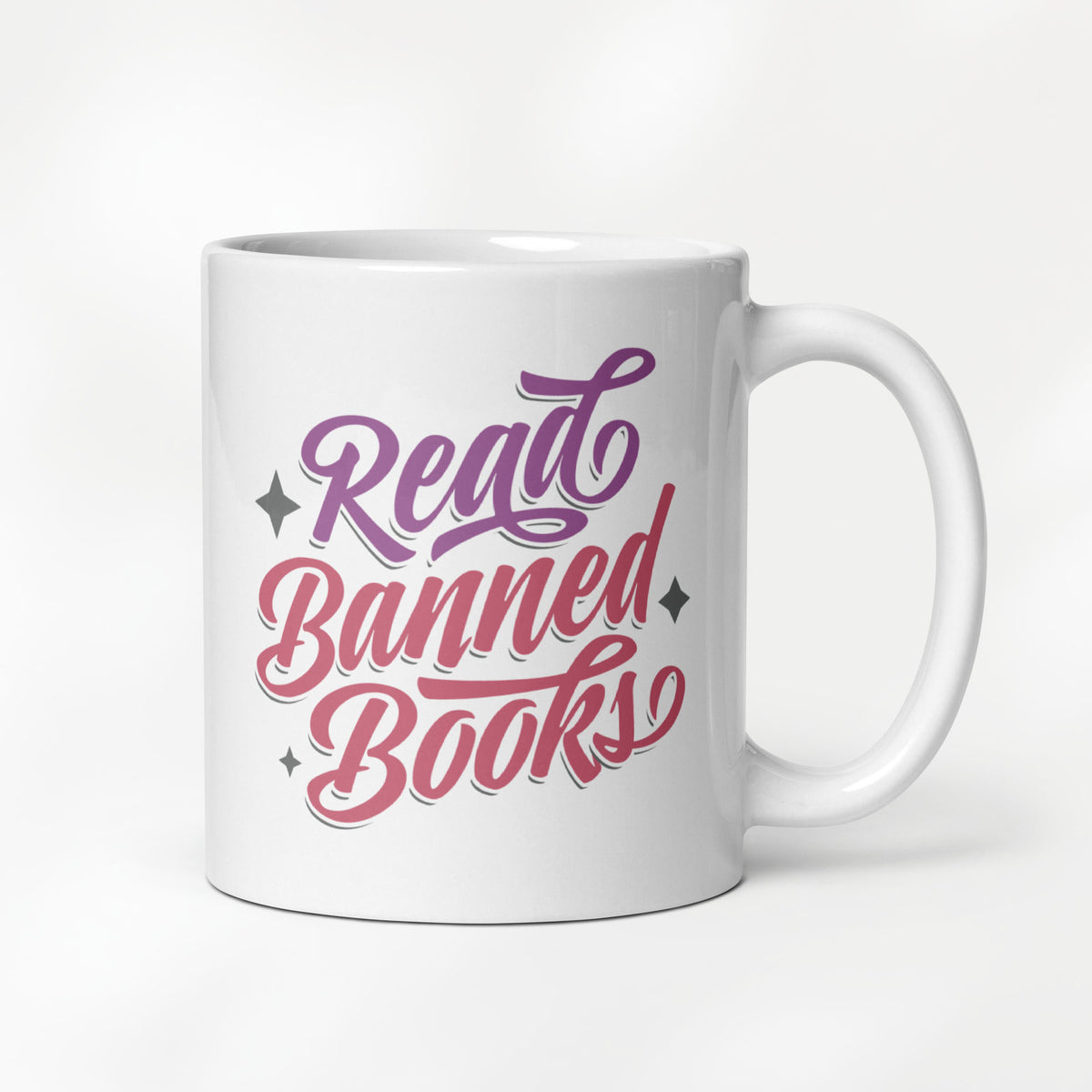 11 ounce Read Banned Books white glossy mug.