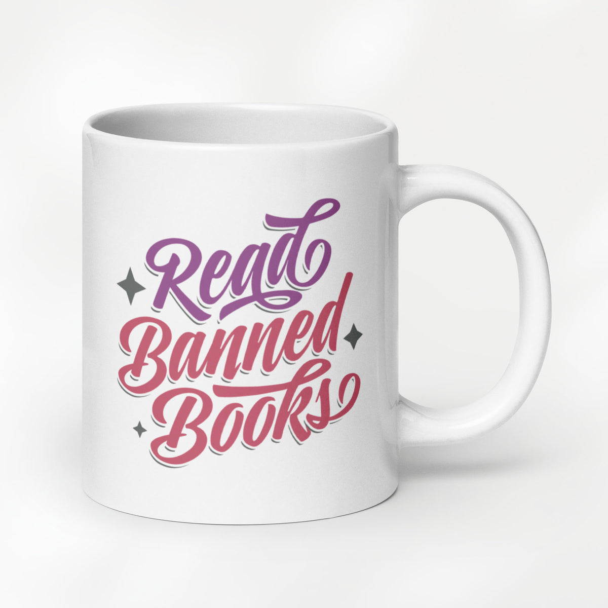 20 ounce Read Banned Books white glossy mug.