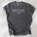 Pepper t-shirt with text that reads "regime change starts at home – vote."