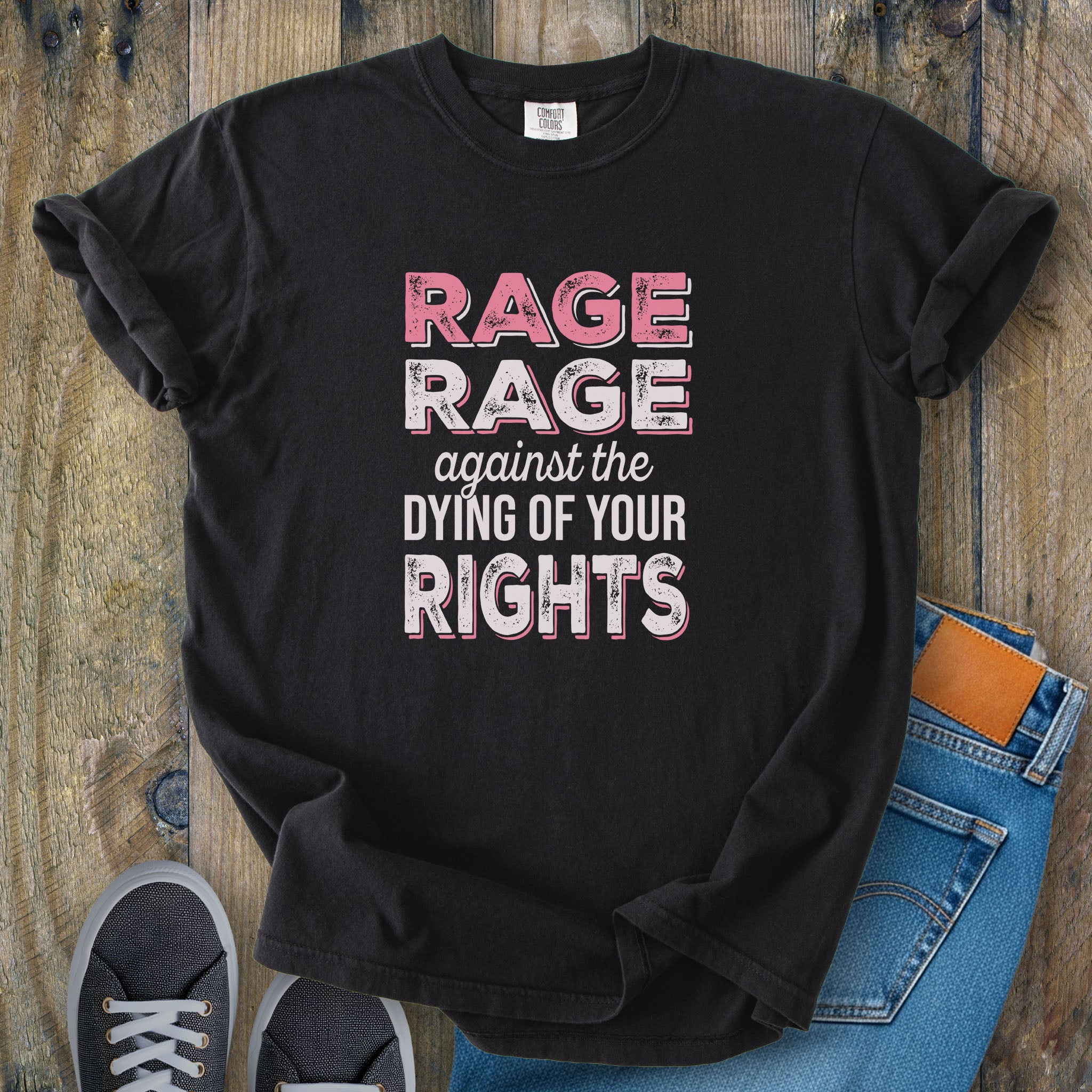 Rage Against The Dying Of Your Rights t-shirt, pink edition