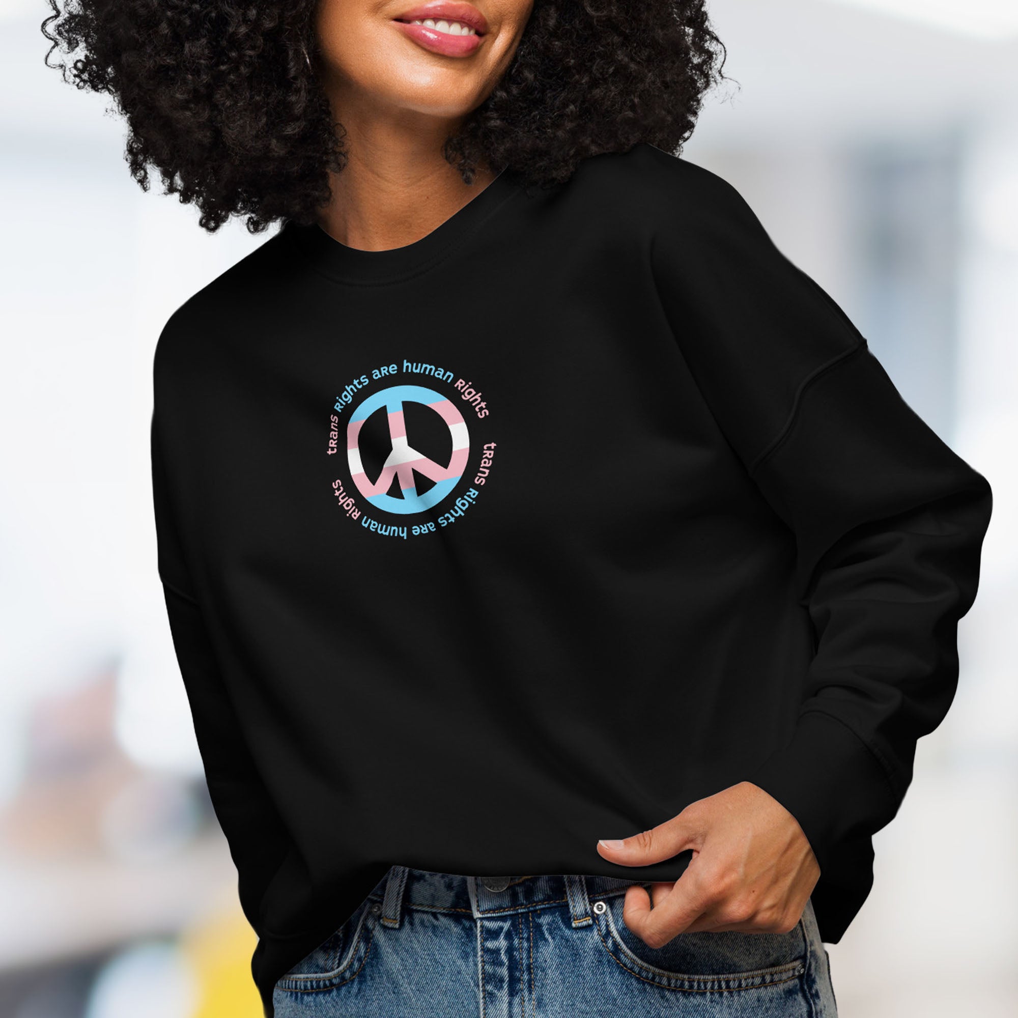 Trans Rights Are Human Rights Peace Flag women’s sweatshirt