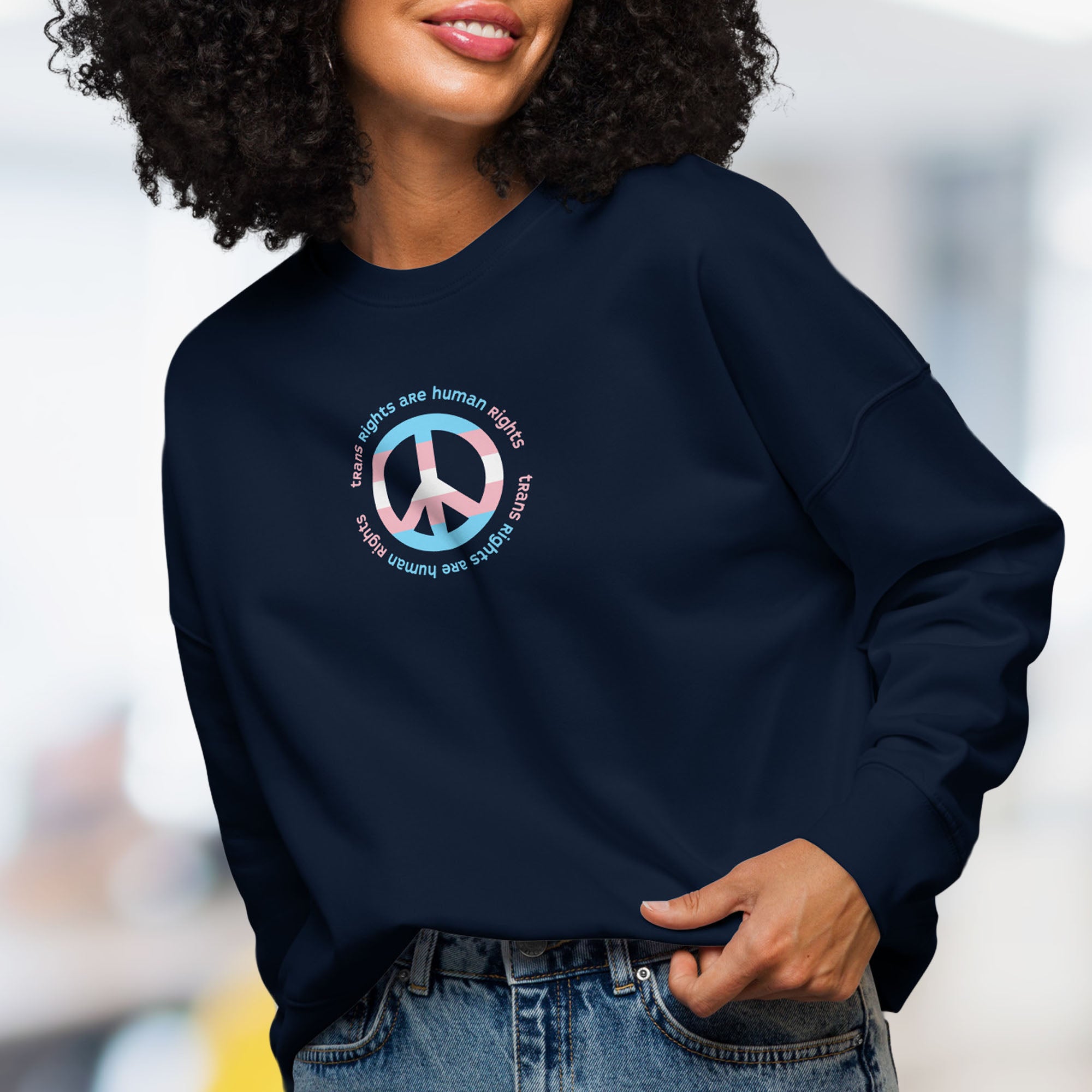 Trans Rights Are Human Rights Peace Flag women’s sweatshirt