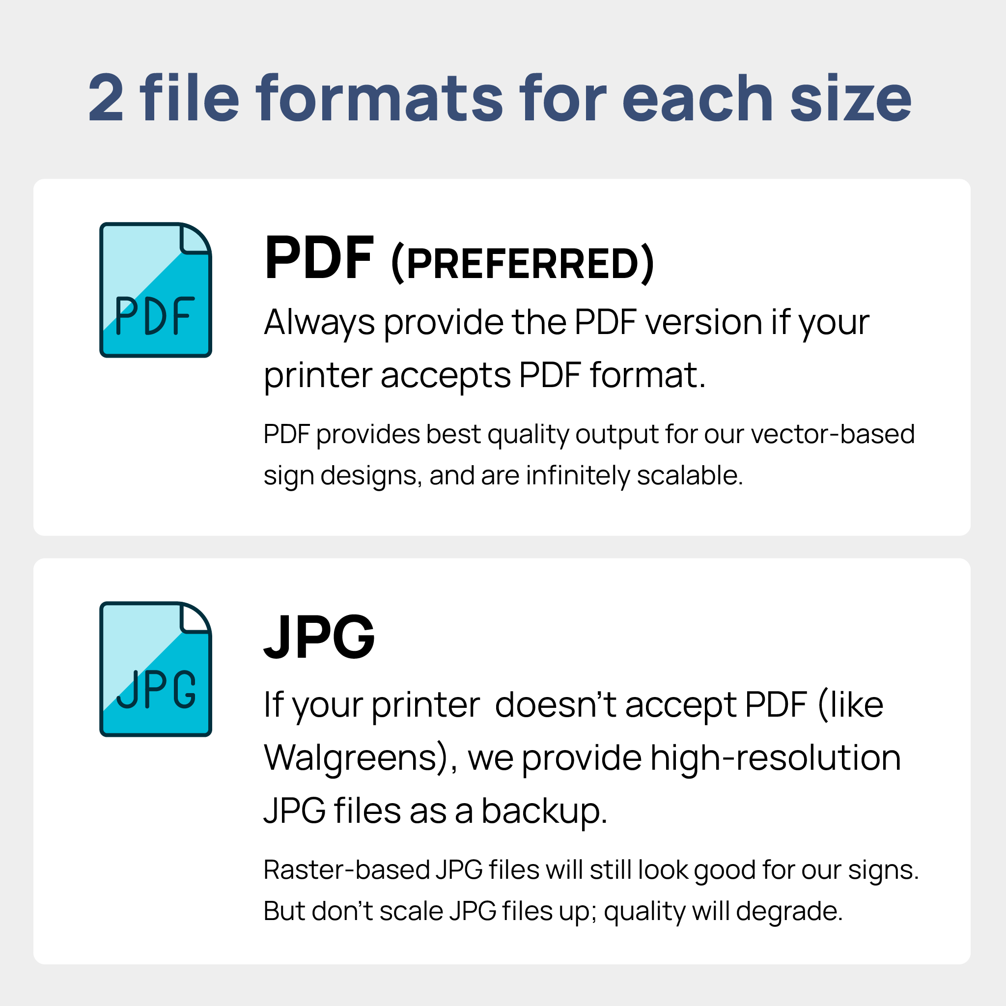 Two file formats include for each size: PDF (preferred) and JPG, for when your printer cannot print PDF files.