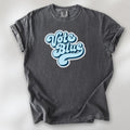 Pepper t-shirt featuring a retro blue "Vote Blue" script graphic.